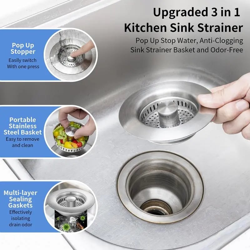 Uppgraderad 3-i-1-avloppsfilter för köksvask