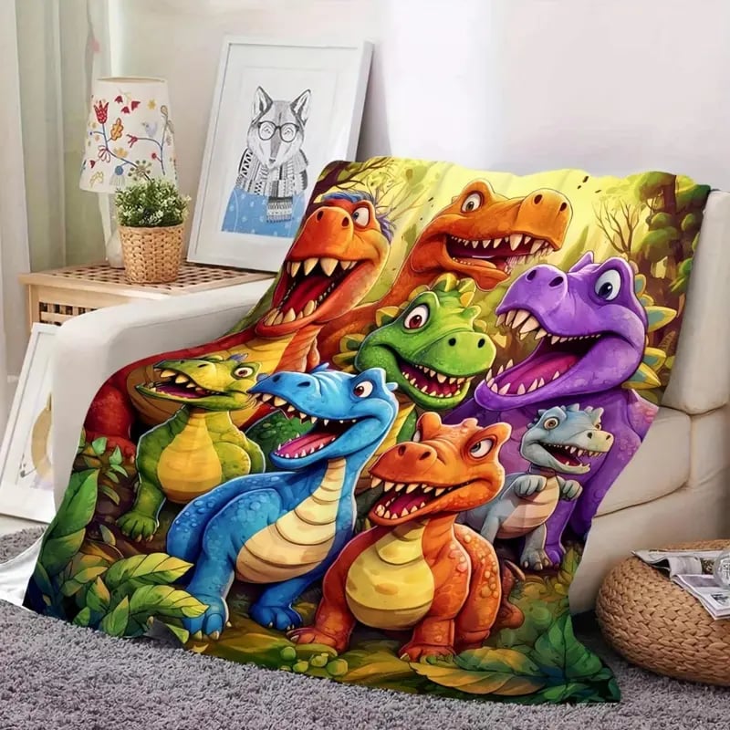 🎁 Söpö hymyilevä dinosauruskuvioinen flanellipeitto