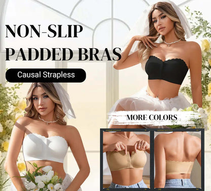 Saumaton etukiinnitys olkaimilla ja bandeau-rintaliivillä