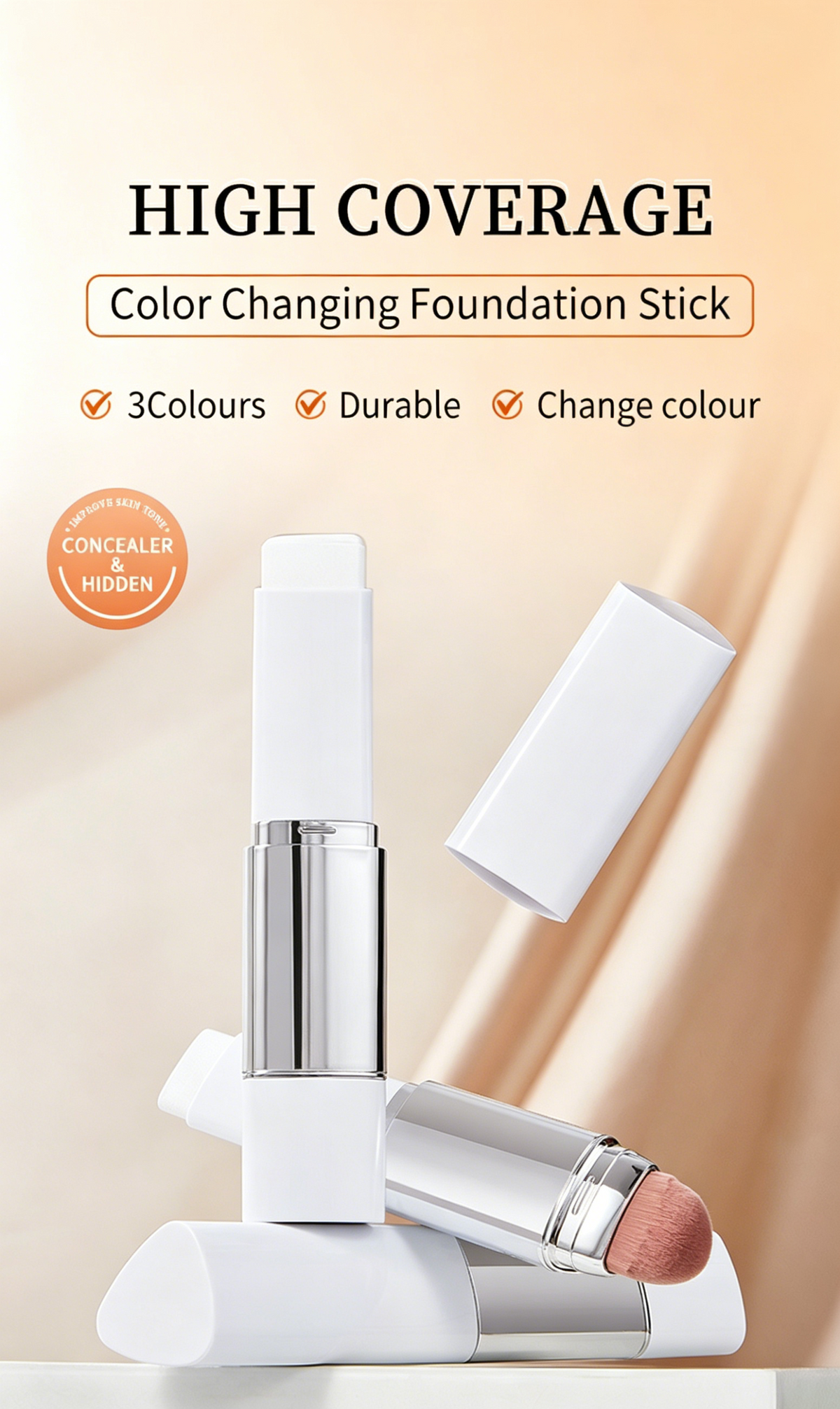 🎁Sista dagen KÖP 1 FÅ 2 GRATIS🎉Cover Cream Stick V med avtagbar borste - Koreansk hudvårdsfärgförändrande foundationstift med kollagenkapslar