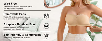 Saumaton etukiinnitys olkaimilla ja bandeau-rintaliivillä