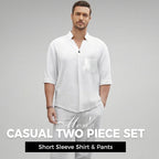 Miesten muodikas puuvilla-pellava-kaksiosainen setti