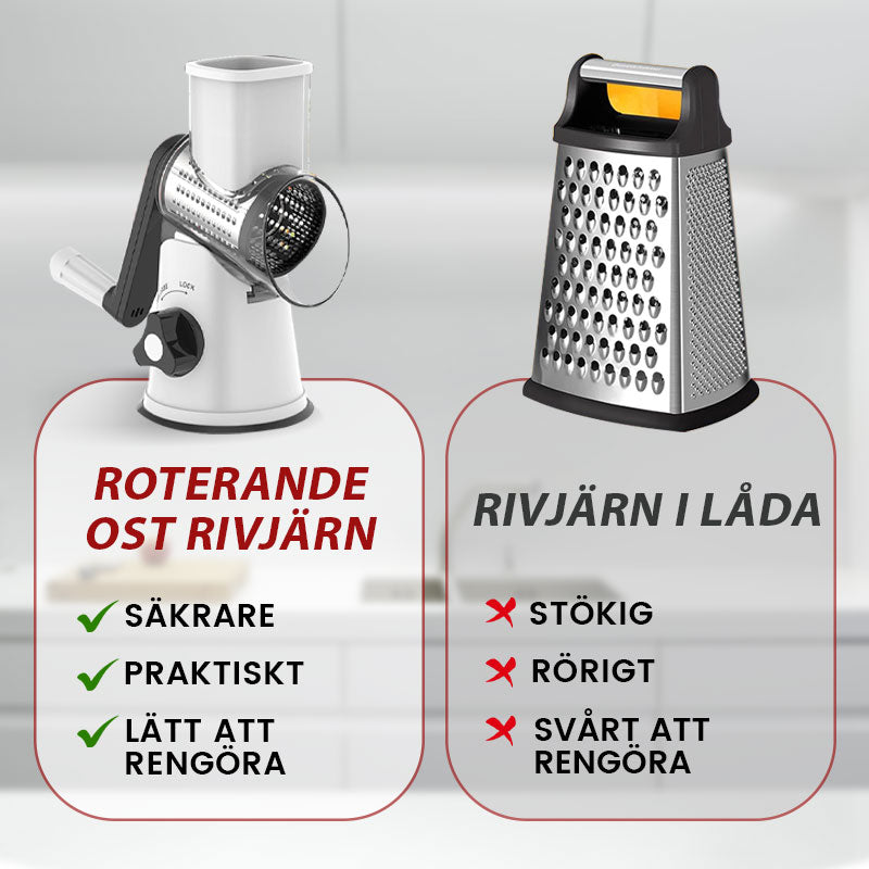 3 in 1 pyörivä juustoleikkuri ja vihannesraastin