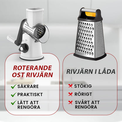 3 in 1 pyörivä juustoleikkuri ja vihannesraastin