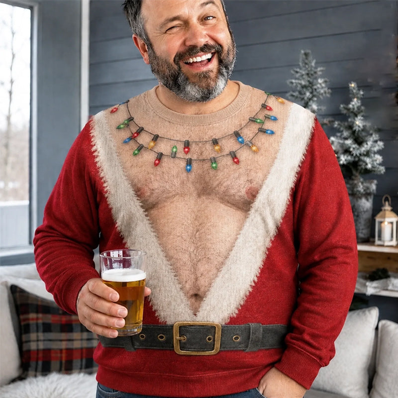 🎅 Rolig jultomteskjorta med långa ärmar | Rolig festskjorta till julen