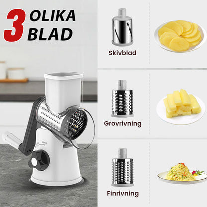 3 in 1 pyörivä juustoleikkuri ja vihannesraastin
