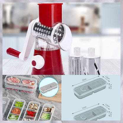 3 in 1 pyörivä juustoleikkuri ja vihannesraastin