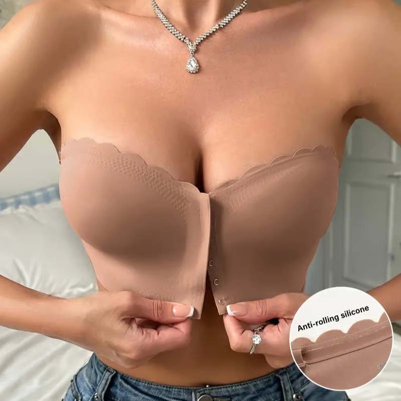 Saumaton etukiinnitys olkaimilla ja bandeau-rintaliivillä