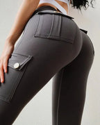 Sexiga stretchleggings med ficka för kvinnor Fitness Träningsbyxor
