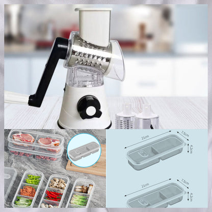 3 in 1 pyörivä juustoleikkuri ja vihannesraastin