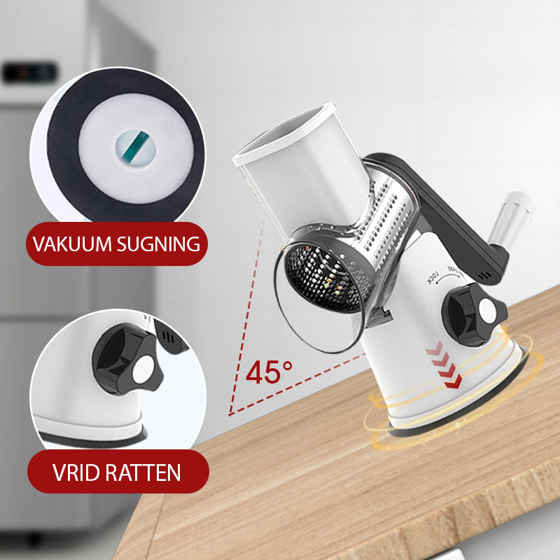 3 in 1 pyörivä juustoleikkuri ja vihannesraastin