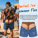 Roliga badshorts i leopardmönster, som ser ut som denim | Originala badshorts med optisk illusion