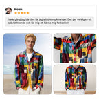 ✈️2ST = FRAKTFRIET✈️Unisex Simple Rainbow Color Plaid Vintage Printed Lapel Långärmad skjorta med fickor