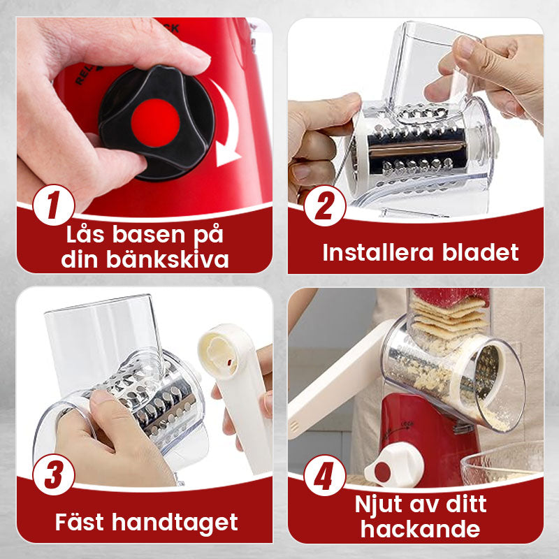 3 in 1 pyörivä juustoleikkuri ja vihannesraastin