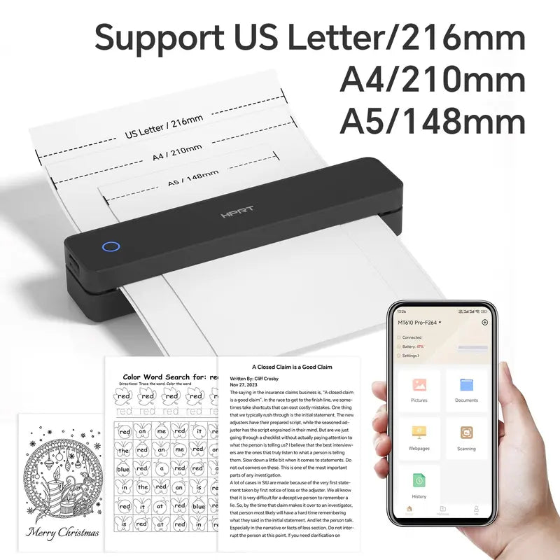 Musteeton kannettava tulostin - A4-paperi