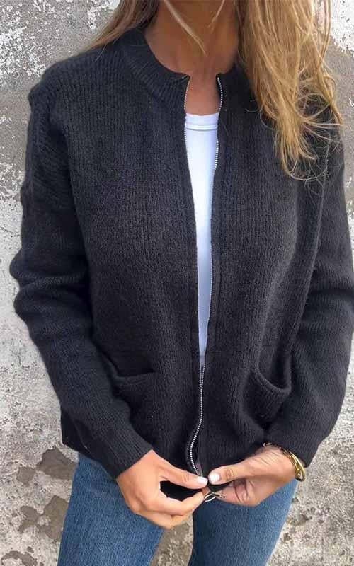 🔥KUUMA ALE - Pyöreäkauluksinen vetoketjullinen neuletakki