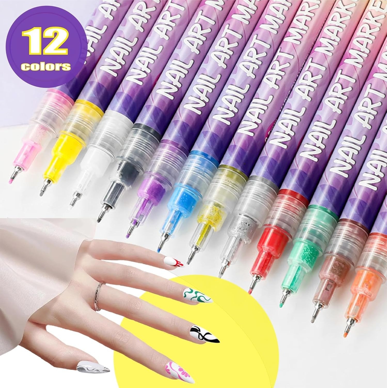 🎁Hett REA ⏳12-färg set med nagelkonstpennor