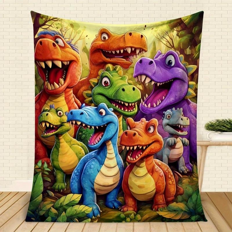 🎁 Söpö hymyilevä dinosauruskuvioinen flanellipeitto