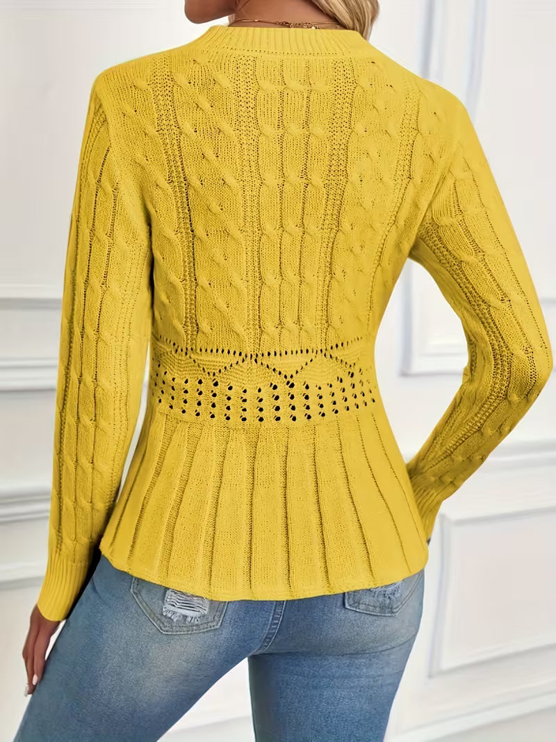 ⏳Tidsbegränsat 50 % rabatt⏰Damernas grovstickade peplumtröja med rund hals🧶👚✨