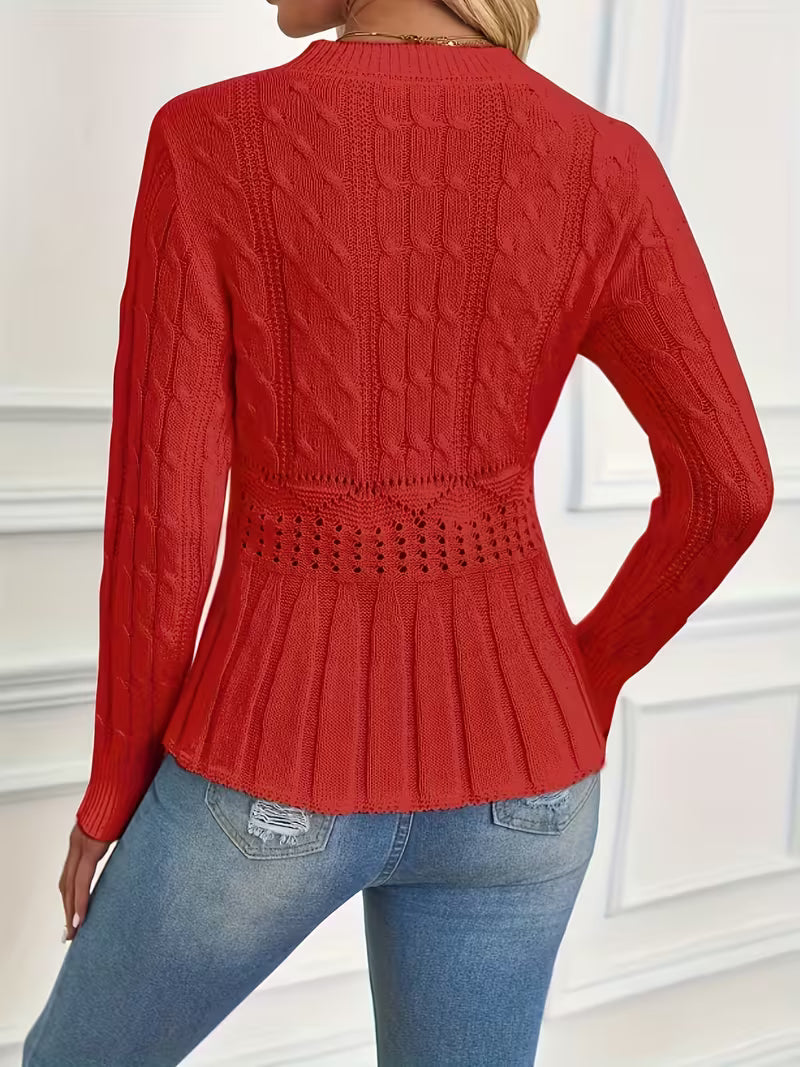 ⏳Tidsbegränsat 50 % rabatt⏰Damernas grovstickade peplumtröja med rund hals🧶👚✨