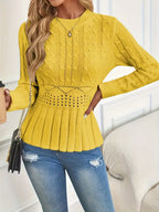 ⏳Tidsbegränsat 50 % rabatt⏰Damernas grovstickade peplumtröja med rund hals🧶👚✨