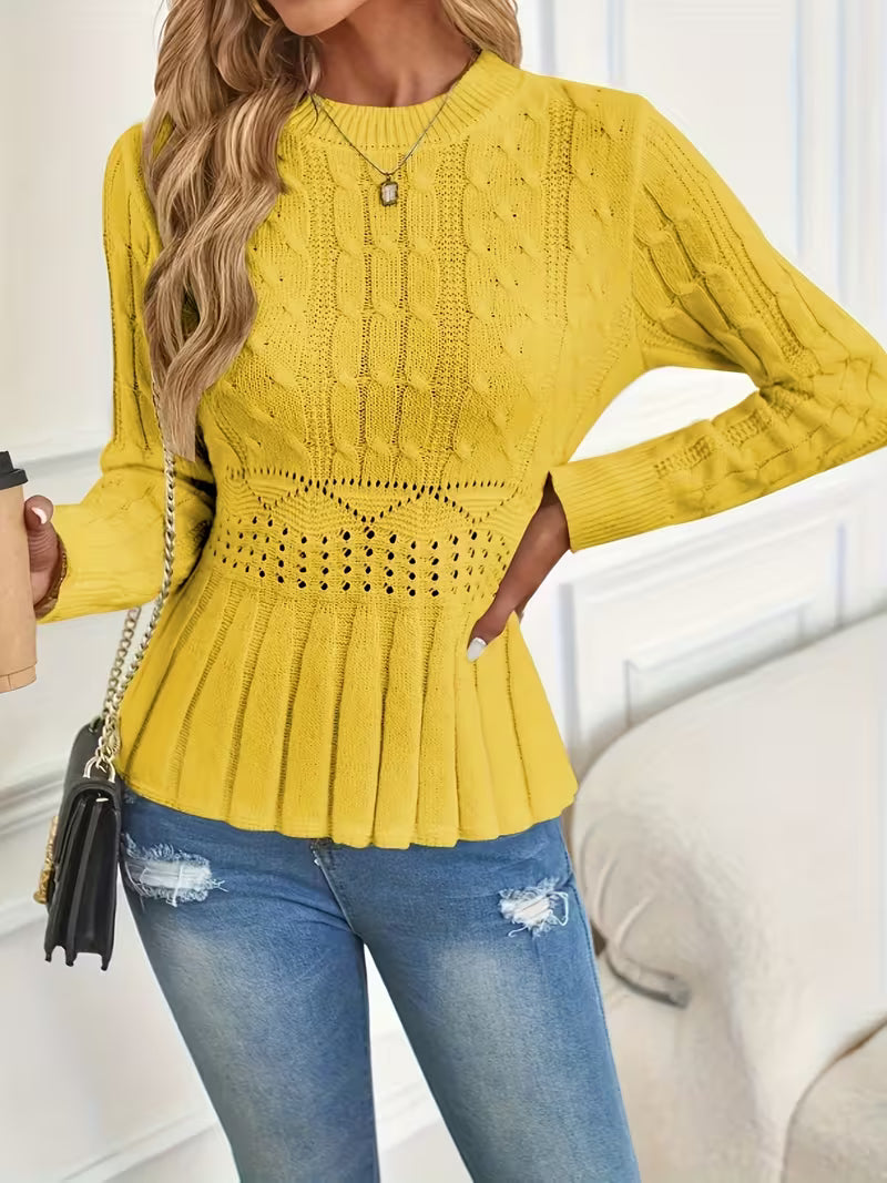 ⏳Tidsbegränsat 50 % rabatt⏰Damernas grovstickade peplumtröja med rund hals🧶👚✨