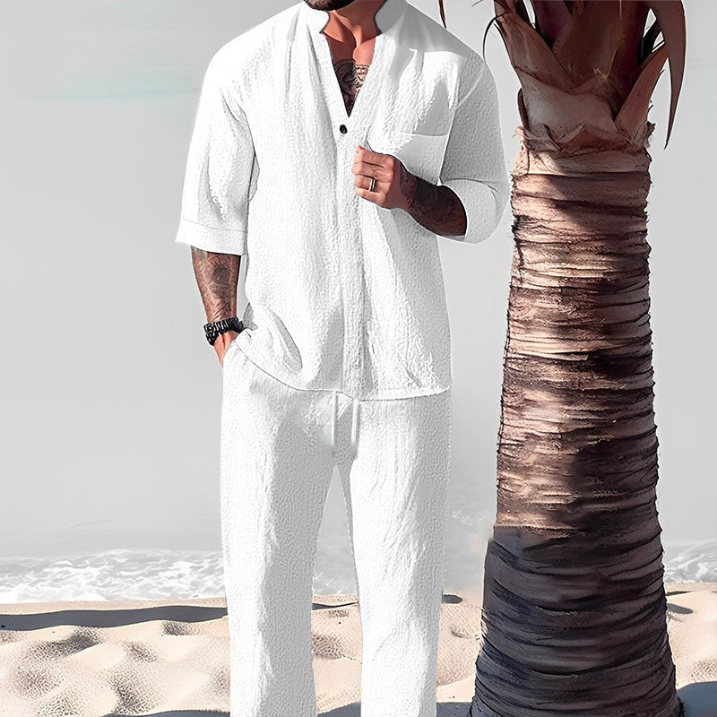 🔥Begrenzte Zeit 50% Rabatt🌿💧 Stylisches zweiteiliges Set für Männer aus Baumwolle und Leinen: Oberteil und Hose