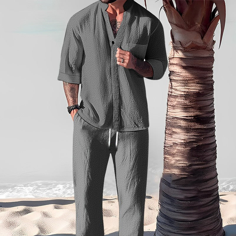 🔥Begrenzte Zeit 50% Rabatt🌿💧 Stylisches zweiteiliges Set für Männer aus Baumwolle und Leinen: Oberteil und Hose