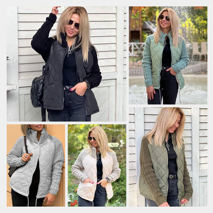 🎁Joulumyynti☃️2025 Uusi naisten neulottu Patchwork Puffy takki