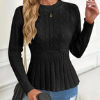⏳Tidsbegränsat 50 % rabatt⏰Damernas grovstickade peplumtröja med rund hals🧶👚✨