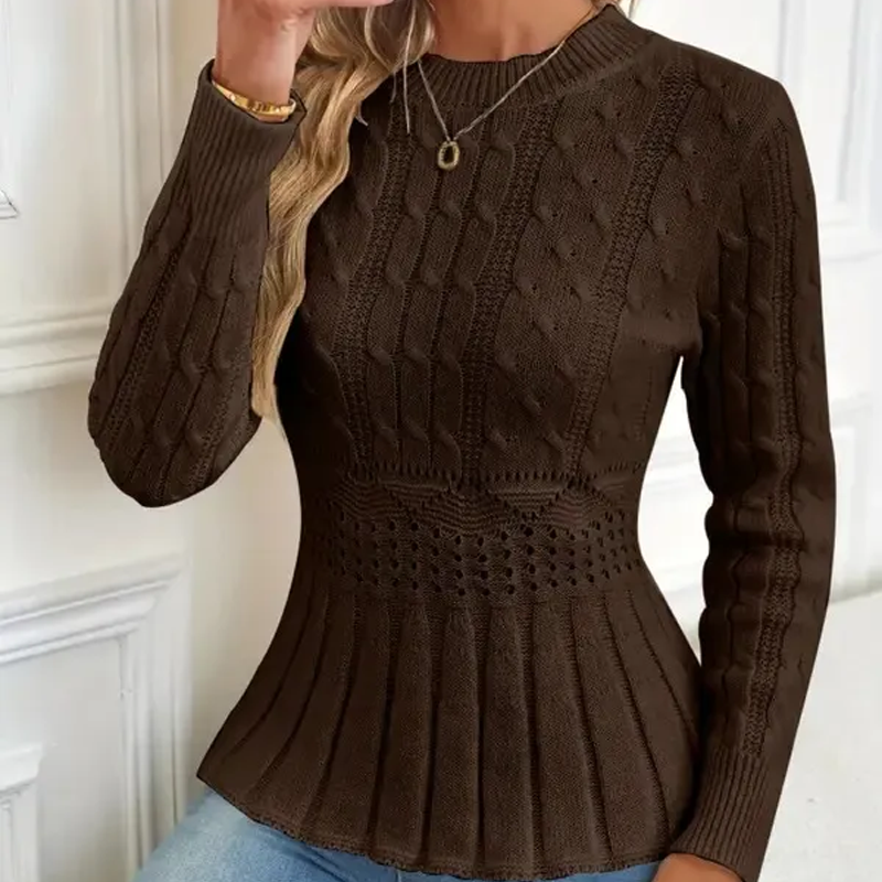 ⏳Tidsbegränsat 50 % rabatt⏰Damernas grovstickade peplumtröja med rund hals🧶👚✨