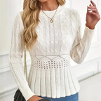 ⏳Tidsbegränsat 50 % rabatt⏰Damernas grovstickade peplumtröja med rund hals🧶👚✨