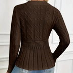 ⏳Tidsbegränsat 50 % rabatt⏰Damernas grovstickade peplumtröja med rund hals🧶👚✨