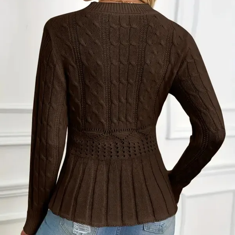 ⏳Tidsbegränsat 50 % rabatt⏰Damernas grovstickade peplumtröja med rund hals🧶👚✨