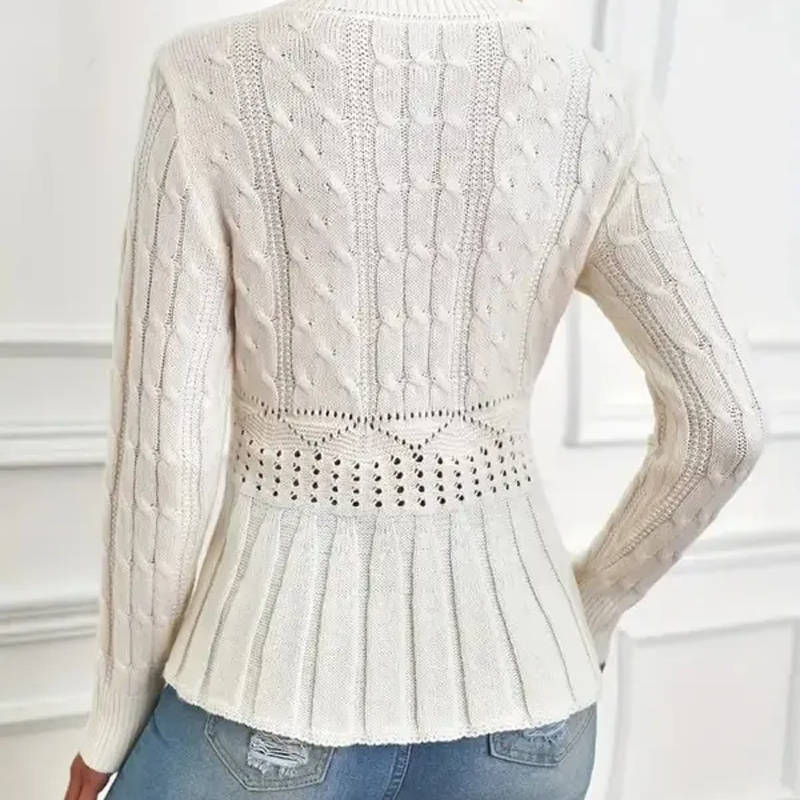 ⏳Tidsbegränsat 50 % rabatt⏰Damernas grovstickade peplumtröja med rund hals🧶👚✨