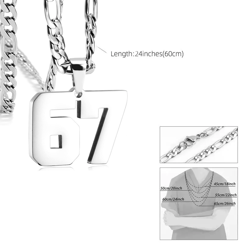 🔥Hett Rea✨ 67 Nummer Hängsmycke Halsband – Modeuttryck