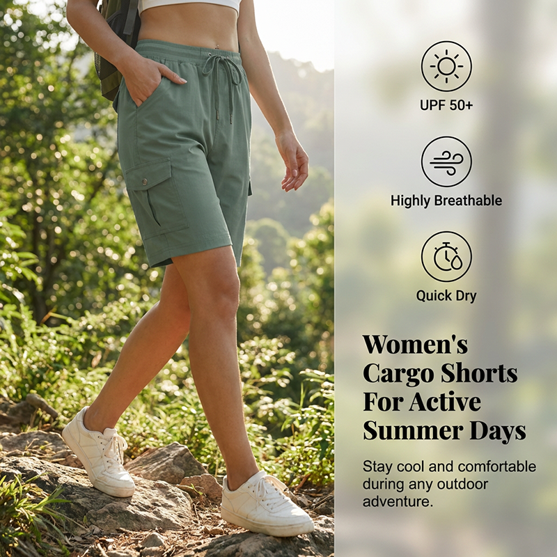 🩳 50% RABATT NU! ☀️ Kvinnas Snabbtorkande Cargoshorts med Fickor – UPF 50+, Justerbar Dragsko & Avslappnad Passform 🎒