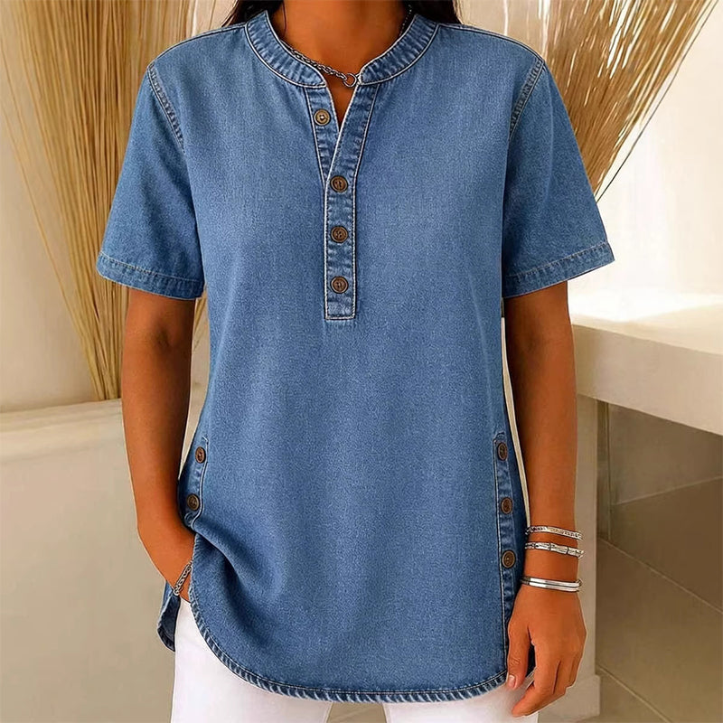 📢📢40 % RABATT !! ⏰Andningsbar casual-top i denimlook för dam