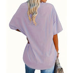 🌹 Avslappnad V-ringad rosprint T-shirt för plus size