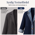 Damens elegant ribbstickad kappa med jeansdetaljer