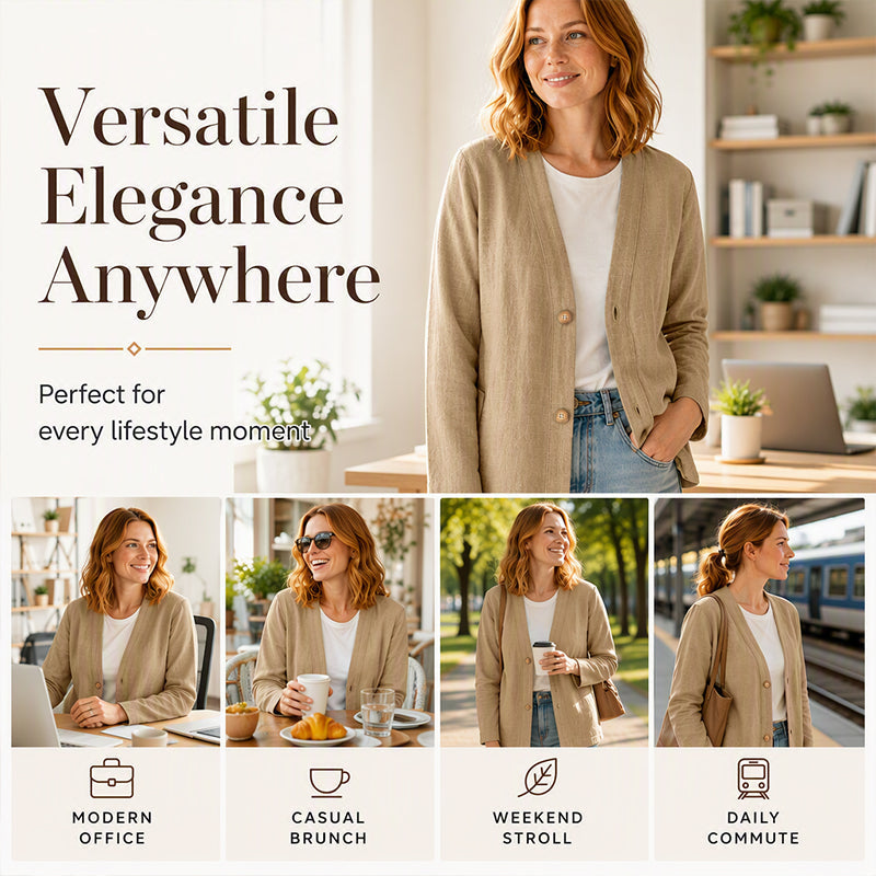 🧥 Andningsbar V-ringad kofta – Tidlös silhuett & komfort hela dagen för alla looks