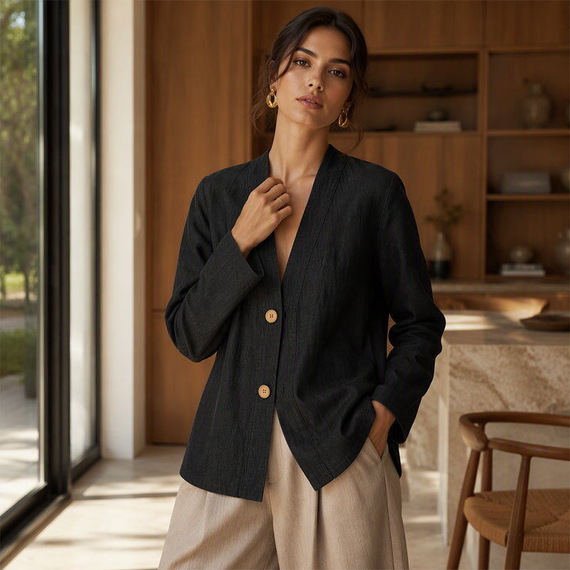 🧥 Andningsbar V-ringad kofta – Tidlös silhuett & komfort hela dagen för alla looks